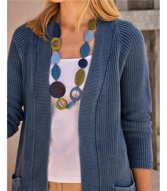 Woolovers Edge to Edge Cardigan in Denim Marl