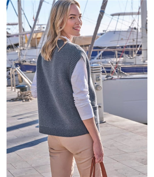 Woolovers Edge to Edge Waistcoat in Denim Marl