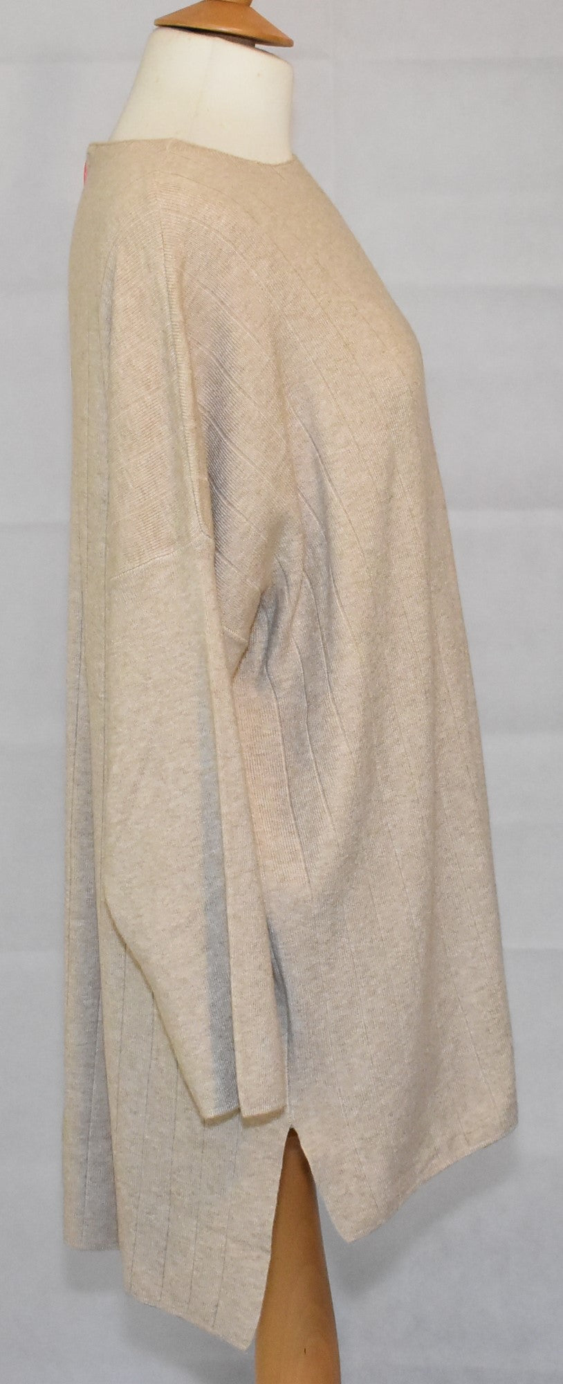 Made In Italy Plain Side Split Dipped Hem Top Beige One Size 14-18
