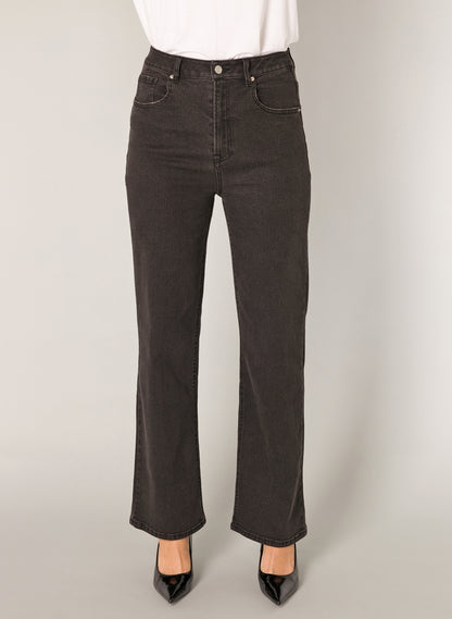 Base Level "Amy"  High Rise Wide Leg Denim Jeans in Black