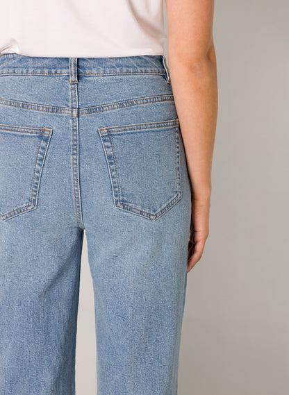 Base Level "Amy" High Rise Wide Leg Denim Jeans in Light Blue