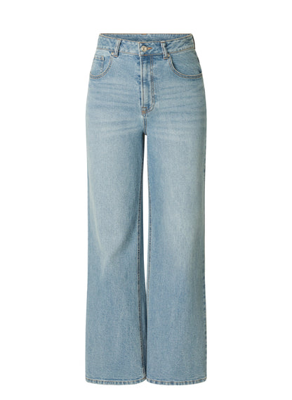 Base Level "Amy" High Rise Wide Leg Denim Jeans in Light Blue