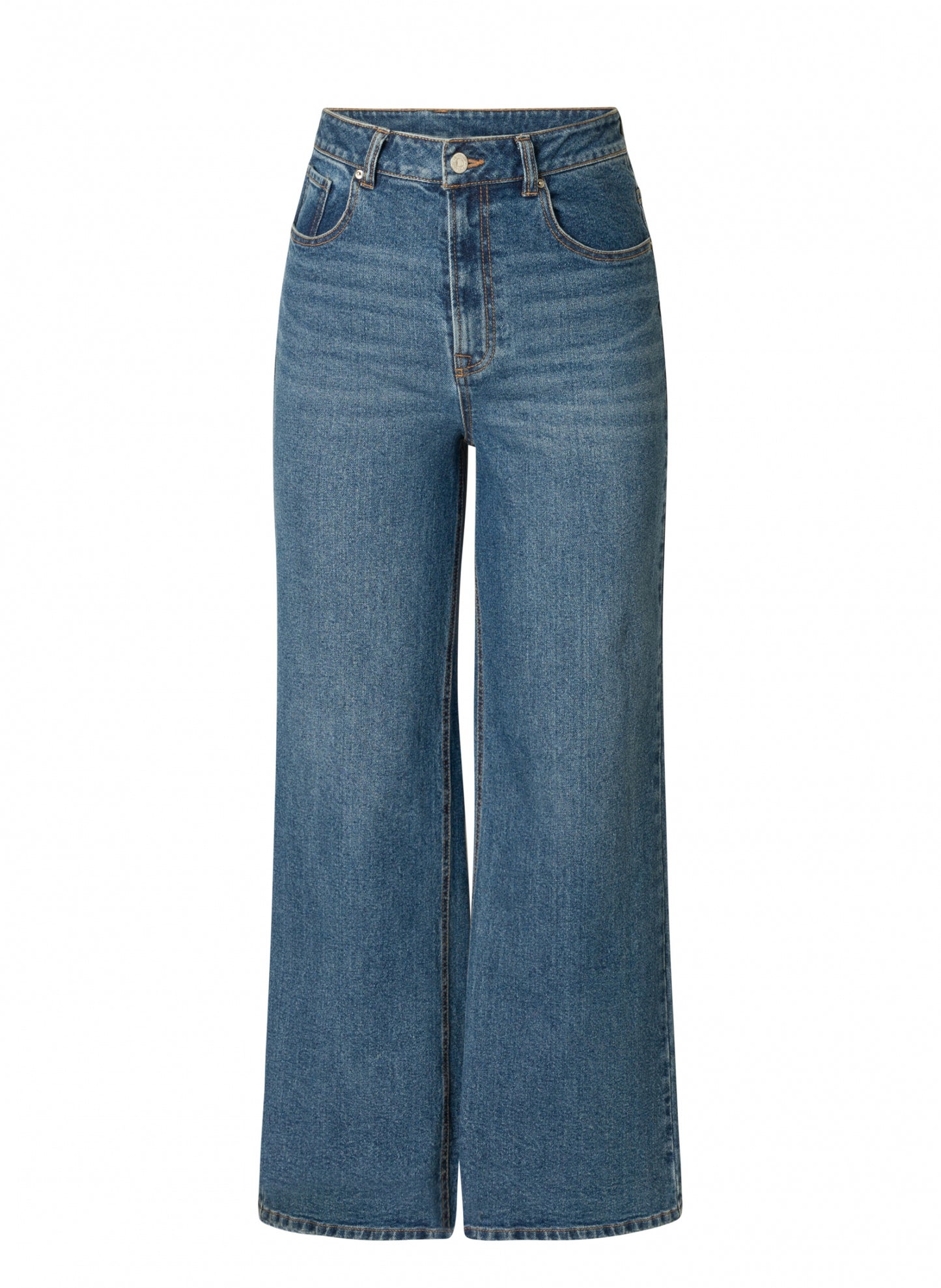 Base Level "Amy" High Rise Wide Leg Denim Jeans in Mid Blue