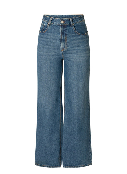 Base Level "Amy" High Rise Wide Leg Denim Jeans in Mid Blue