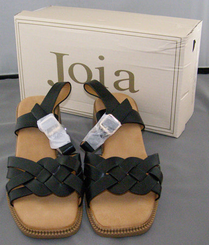 Joia Braided Strap Block Heel Ankle Strap Sandal in Black