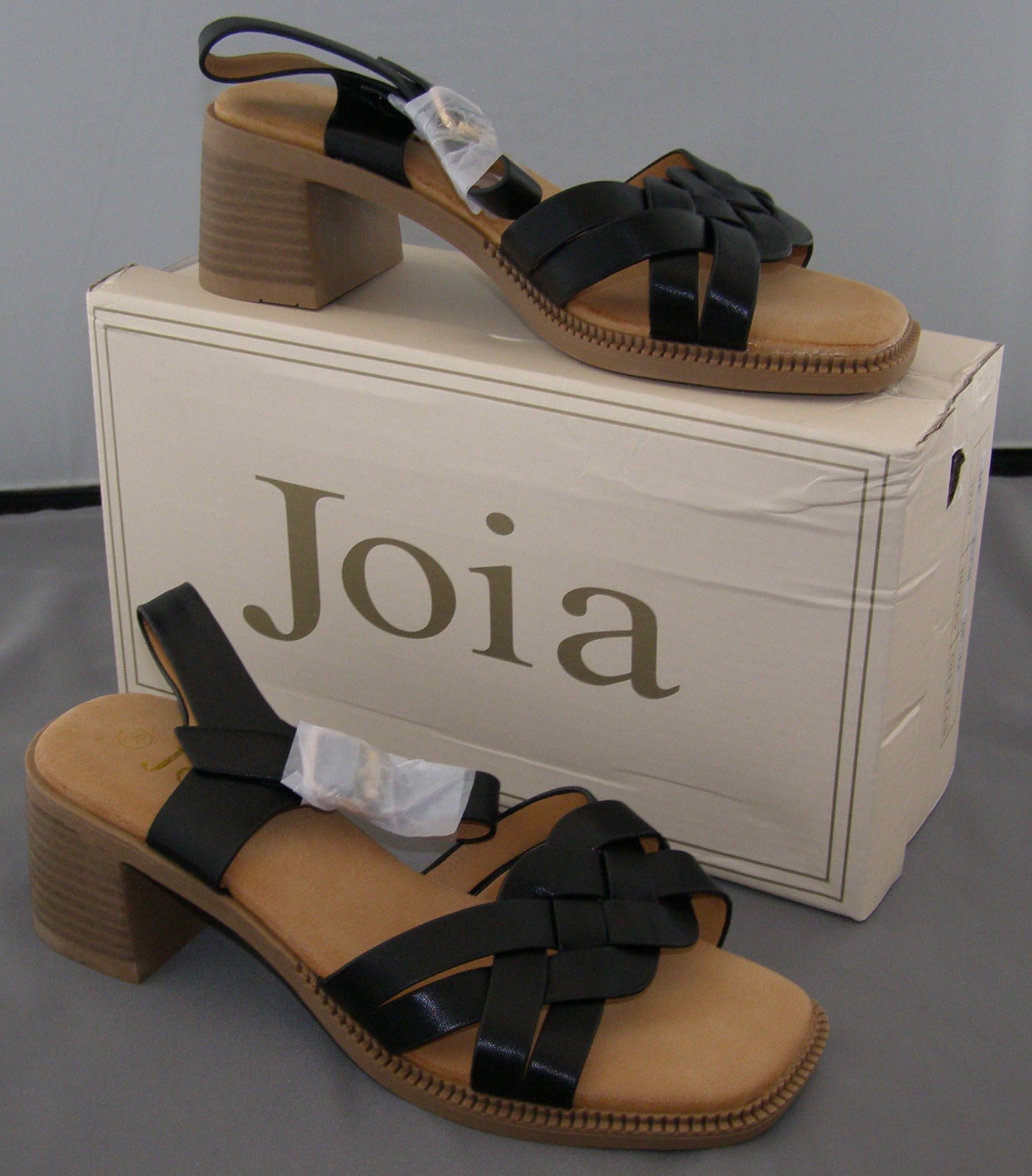 Joia Braided Strap Block Heel Ankle Strap Sandal in Black
