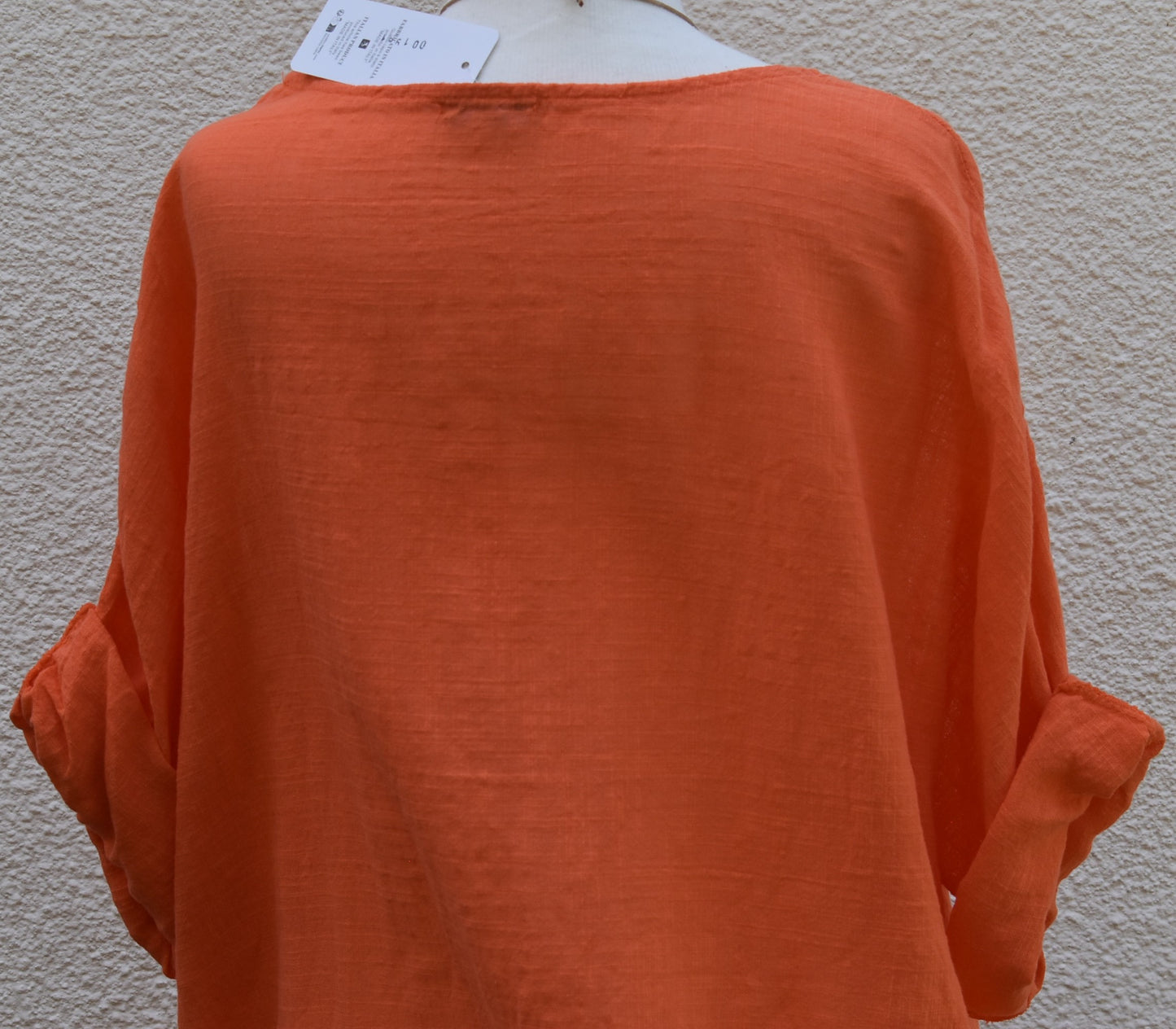 Made In Italy Plain Necklace Tunic Cotton Top in Orange One Size 12-18