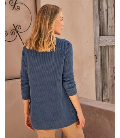 Woolovers Edge to Edge Cardigan in Denim Marl