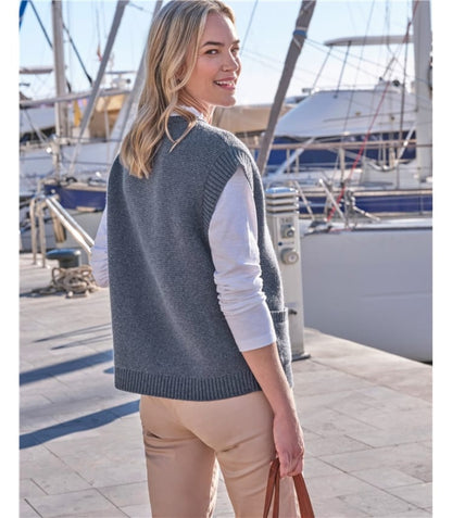 Woolovers Edge to Edge Waistcoat in Denim Marl