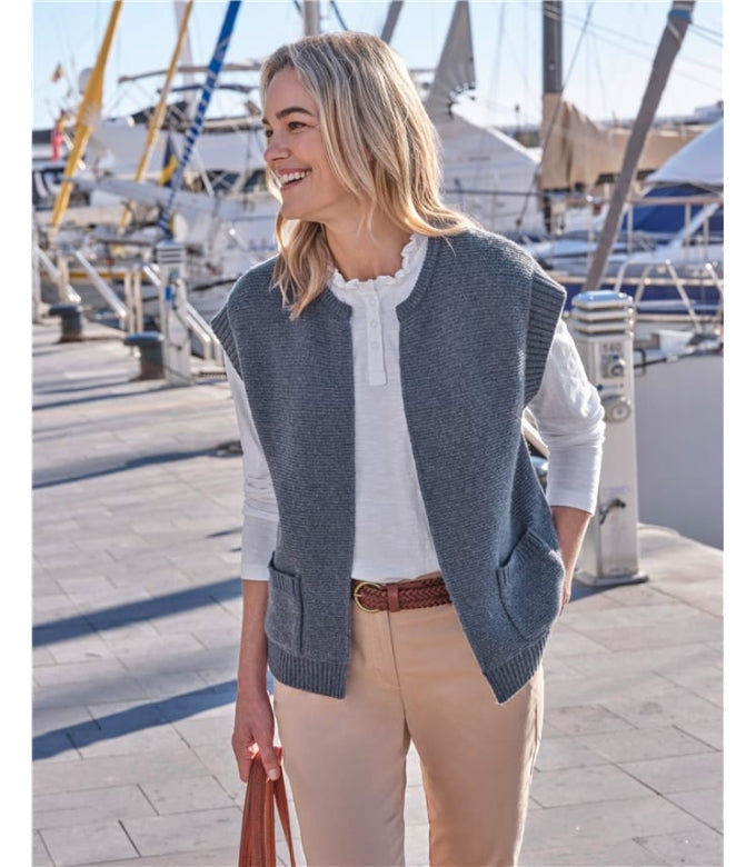 Woolovers Edge to Edge Waistcoat in Denim Marl