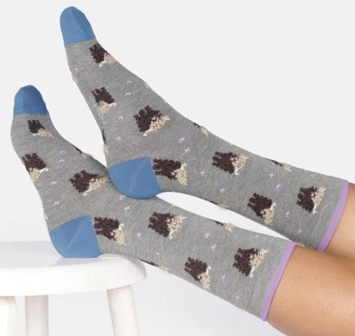 Thought Women's Fluffy Highland Cow Bamboo Socks in Grey Marl Size UK 4-7