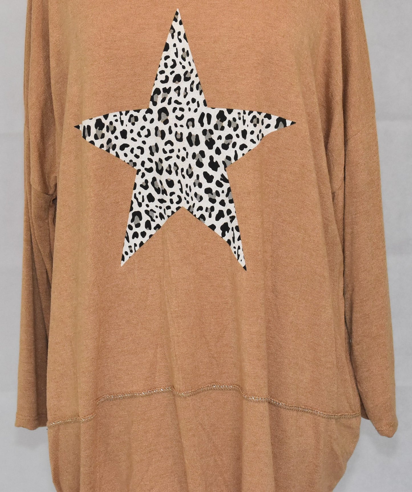 Made In Italy Leopard Print Star Graphic Oversized Top Camel One Size 12-22