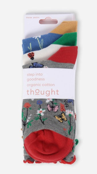 Thought Women's Spring Blooming Organic Cotton 3 Pack of Socks Size UK 4-7