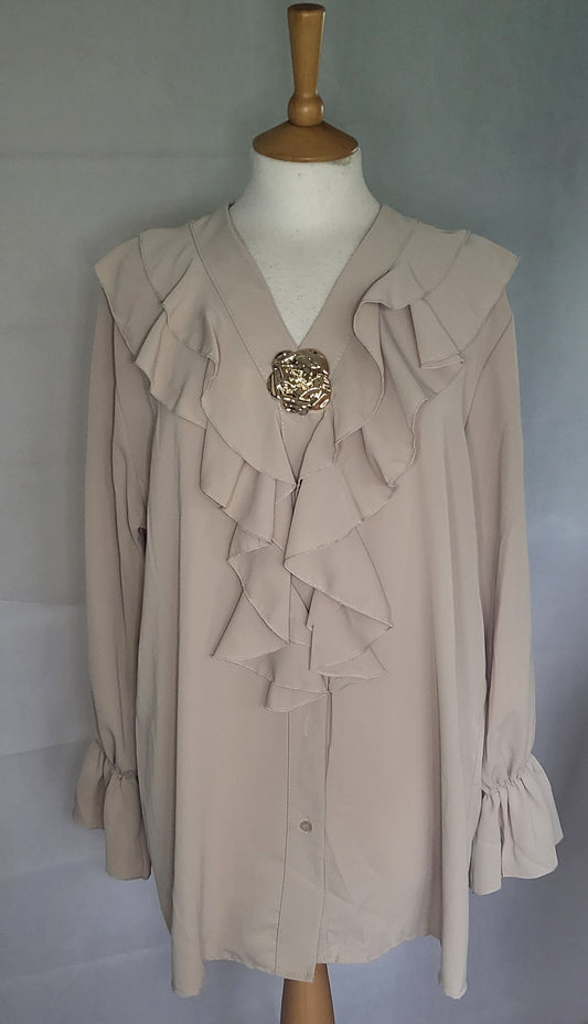 Made In Italy Plain Front Ruffle Detailing Top One Size 14-22