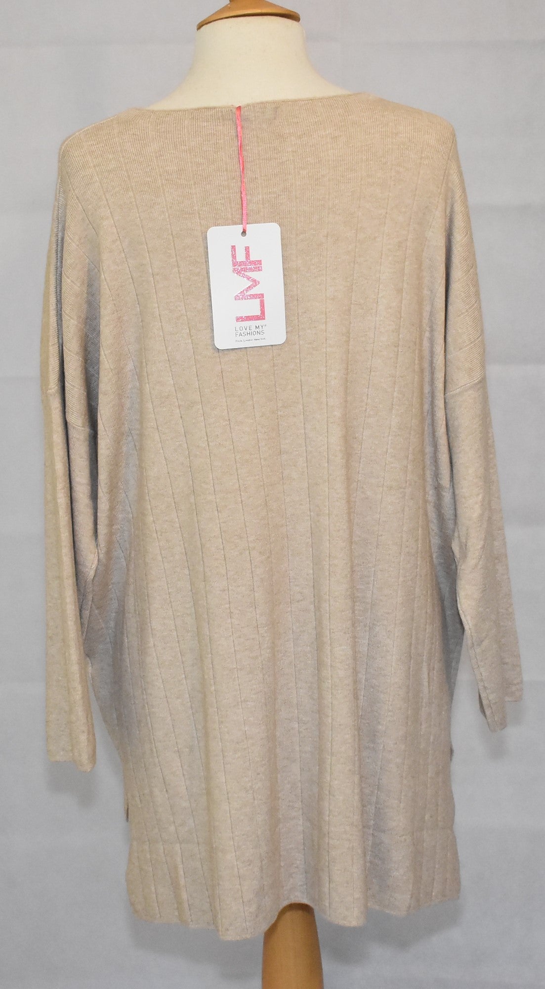 Made In Italy Plain Side Split Dipped Hem Top Beige One Size 14-18