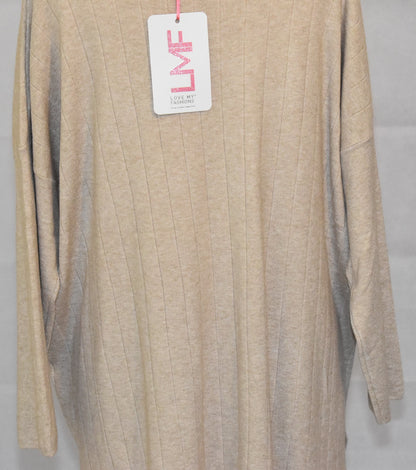 Made In Italy Plain Side Split Dipped Hem Top Beige One Size 14-18