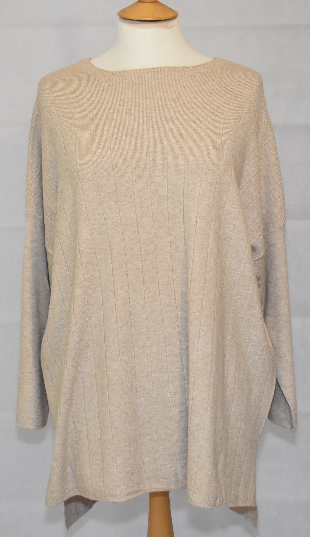 Made In Italy Plain Side Split Dipped Hem Top Beige One Size 14-18