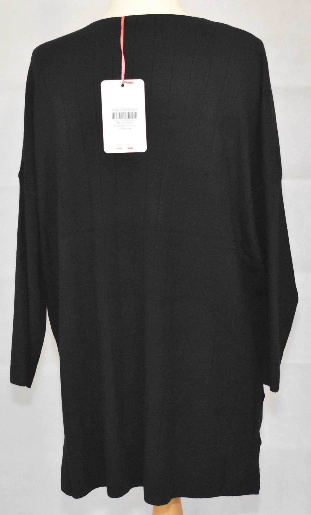 Made In Italy Plain Side Split Dipped Hem Top Black One Size 14-18