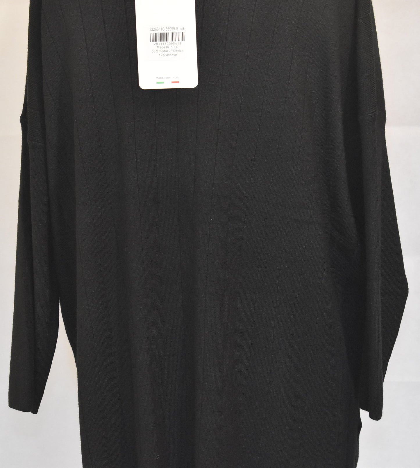 Made In Italy Plain Side Split Dipped Hem Top Black One Size 14-18