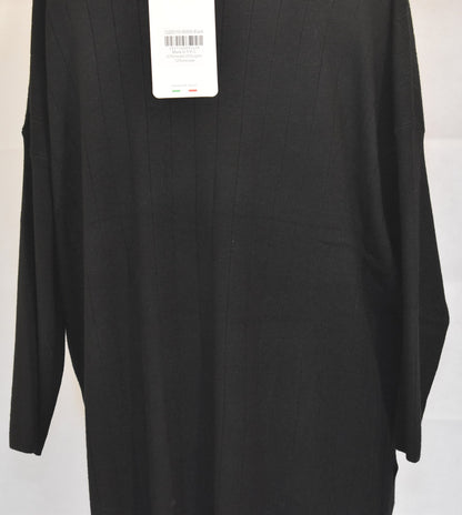 Made In Italy Plain Side Split Dipped Hem Top Black One Size 14-18