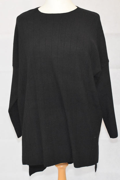 Made In Italy Plain Side Split Dipped Hem Top Black One Size 14-18