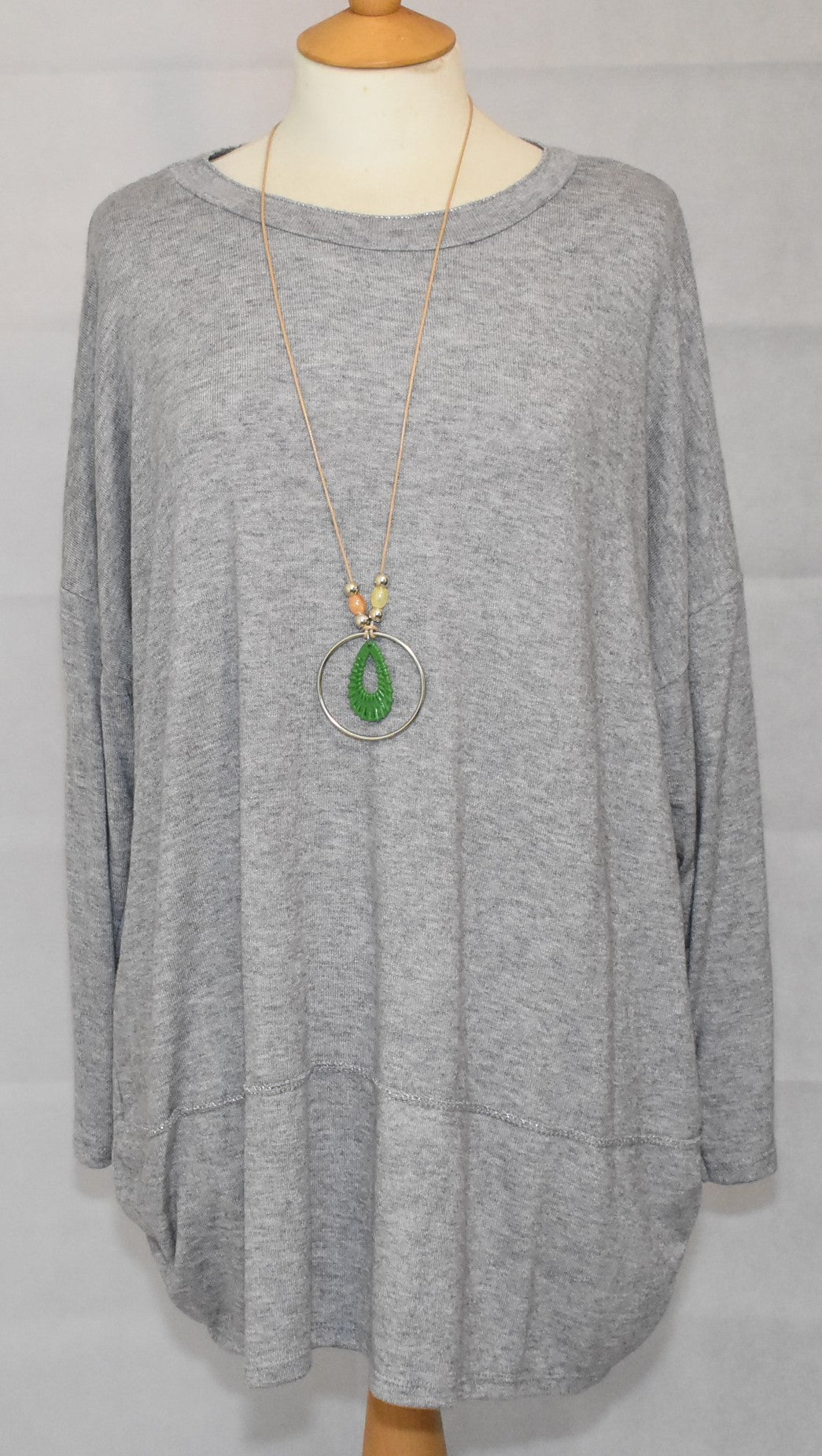 Made In Italy Plain Soft Knit Round Hem Top Light Grey One Size 14-22