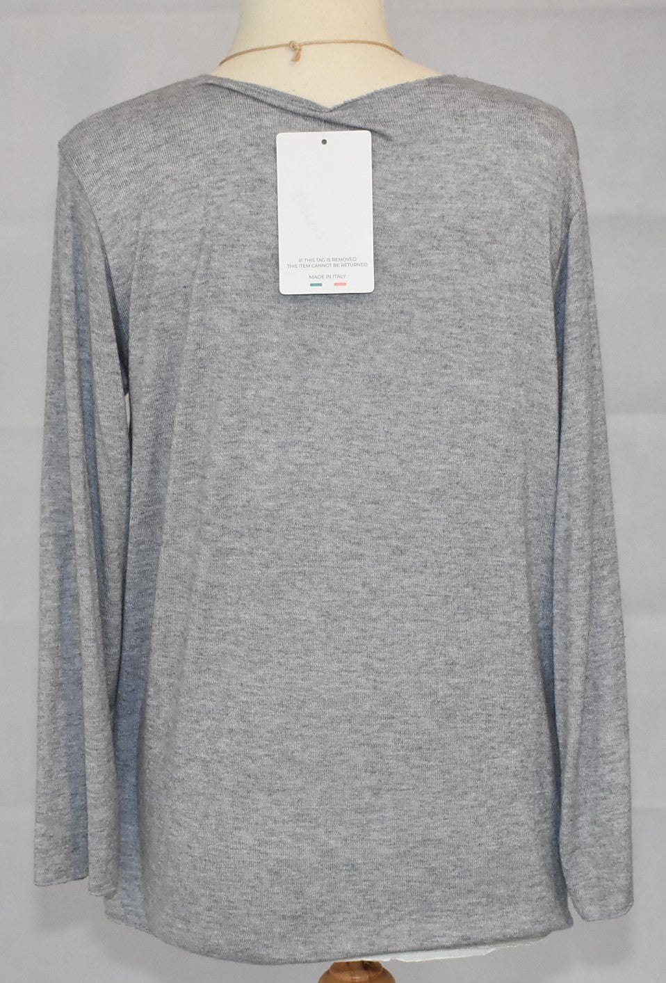 Made In Italy Plain Soft Knit Tunic Top Grey One Size 10-16