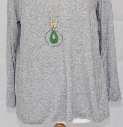 Made In Italy Plain Soft Knit Tunic Top Grey One Size 10-16