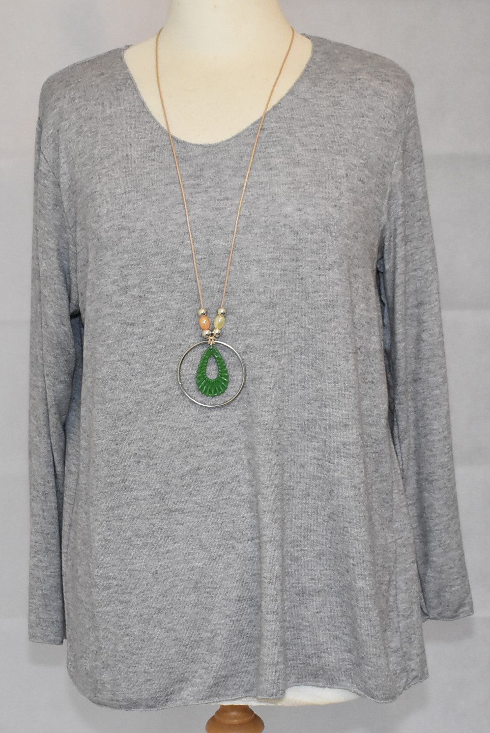 Made In Italy Plain Soft Knit Tunic Top Grey One Size 10-16