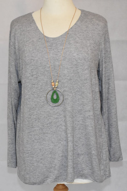 Made In Italy Plain Soft Knit Tunic Top Grey One Size 10-16