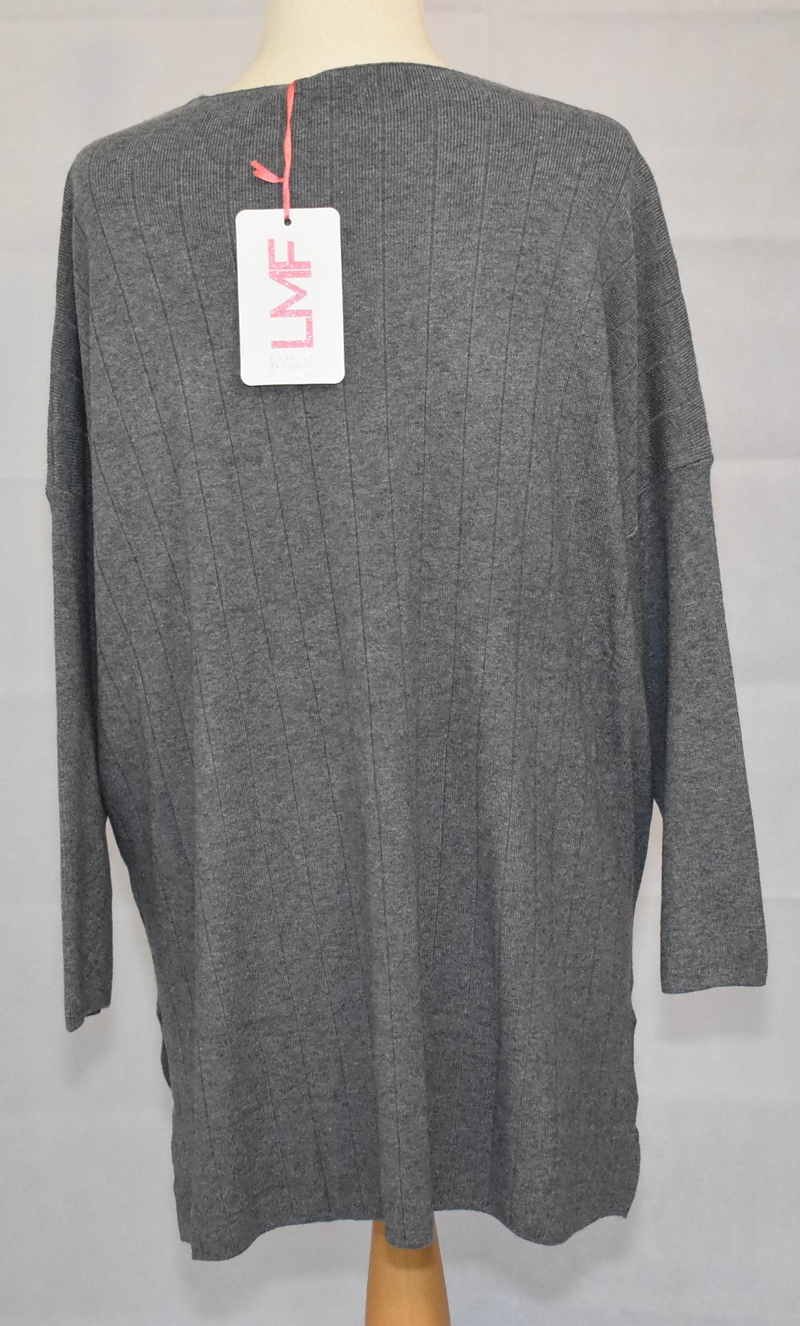 Made In Italy Plain Side Split Dipped Hem Dark Grey Top One Size 14-18