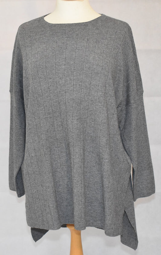 Made In Italy Plain Side Split Dipped Hem Dark Grey Top One Size 14-18