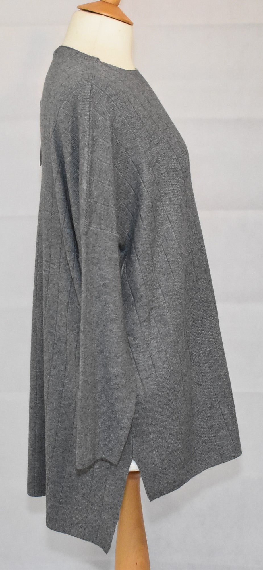 Made In Italy Plain Side Split Dipped Hem Dark Grey Top One Size 14-18