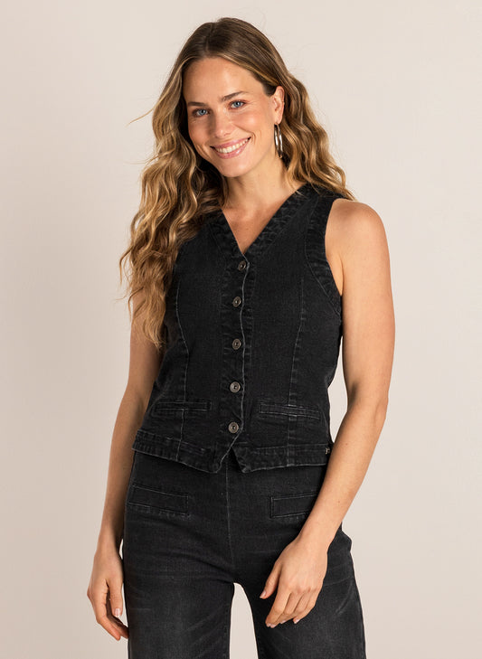 Ivy Beau "Sabina" Denim Black Waistcoat in Various Sizes