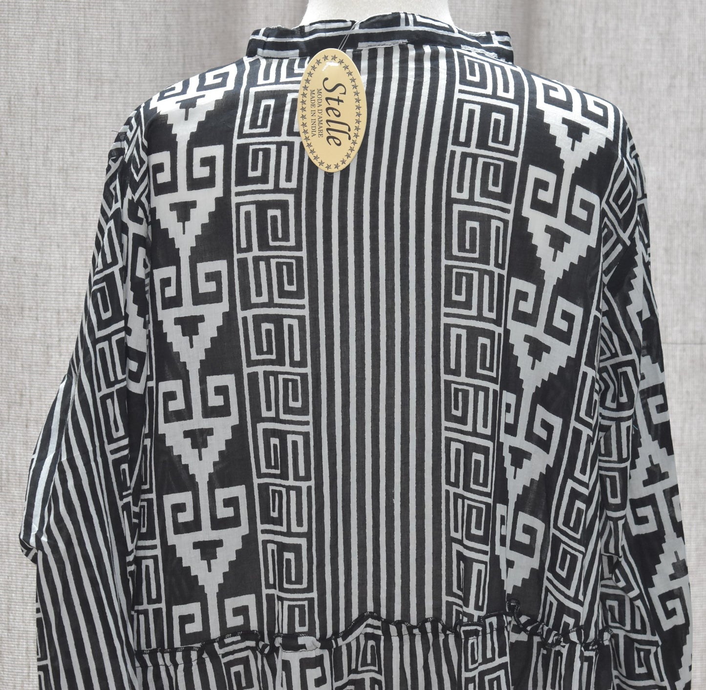 Stelle Geometric Stripe Pattern Front Button Detail Cotton Dress in Black One Size 16-24
