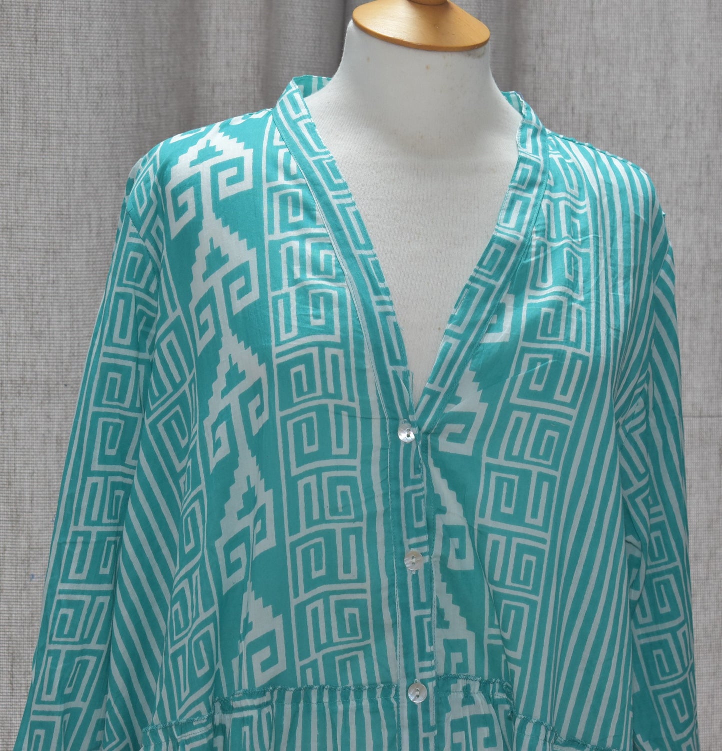 Stelle Geometric Stripe Pattern Front Button Detail Cotton Dress in Green One Size 16-24
