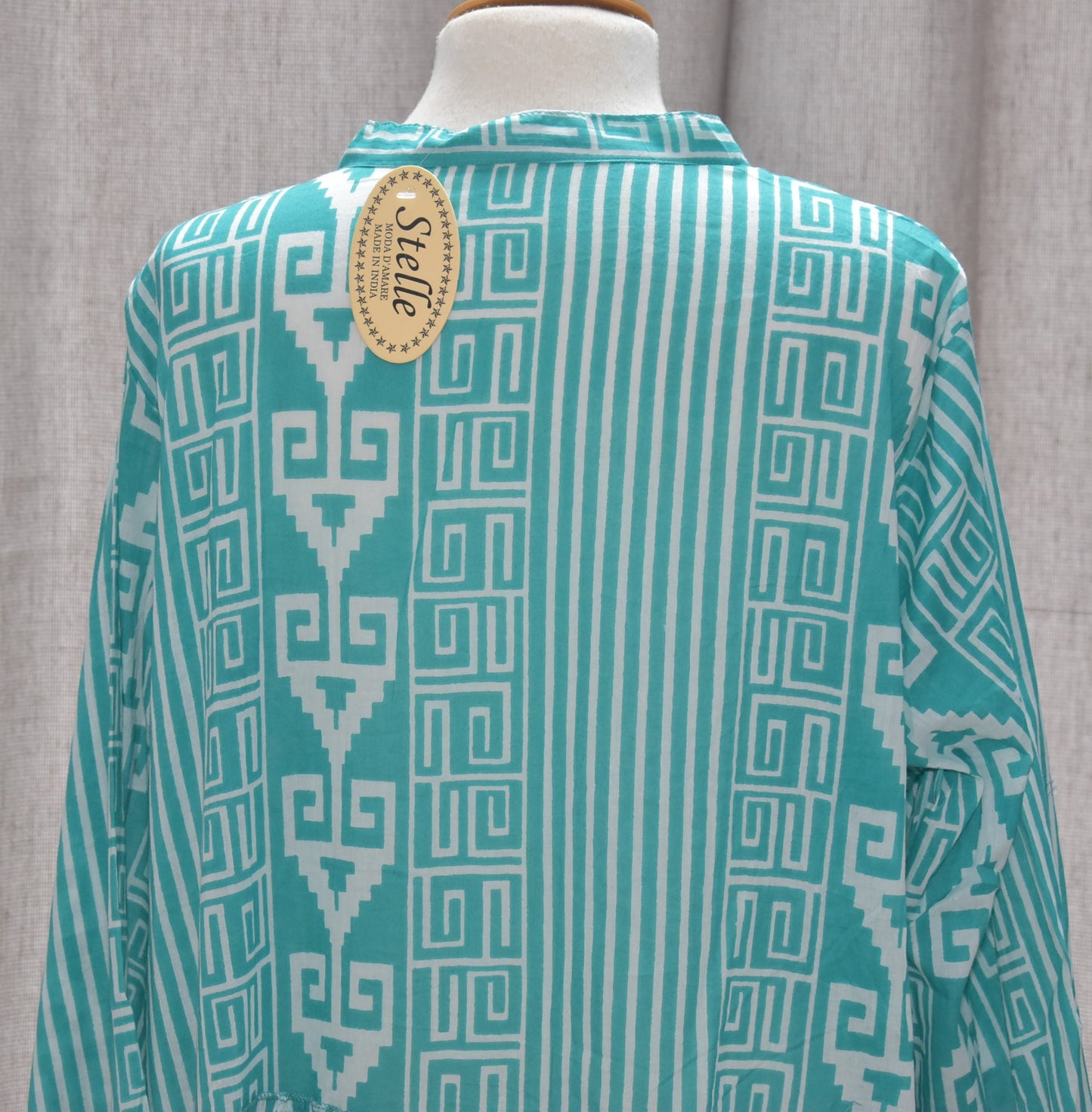 Stelle Geometric Stripe Pattern Front Button Detail Cotton Dress in Green One Size 16-24
