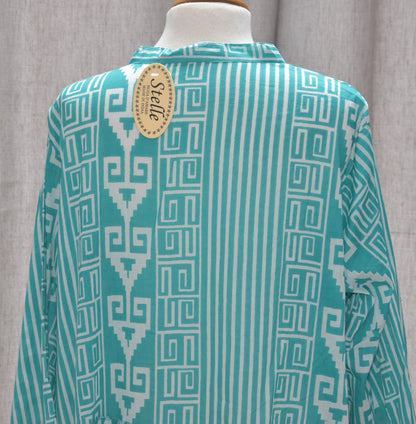 Stelle Geometric Stripe Pattern Front Button Detail Cotton Dress in Green One Size 16-24