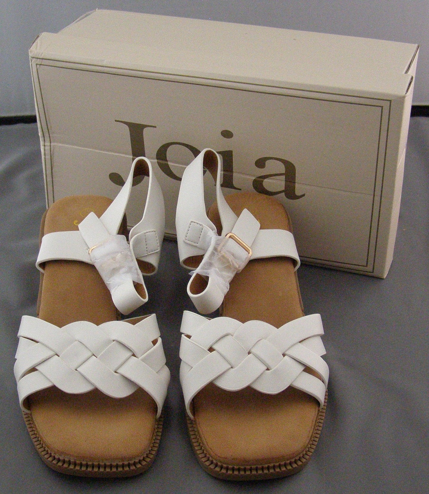 Joia Braided Strap Block Heel Ankle Strap Sandal in White