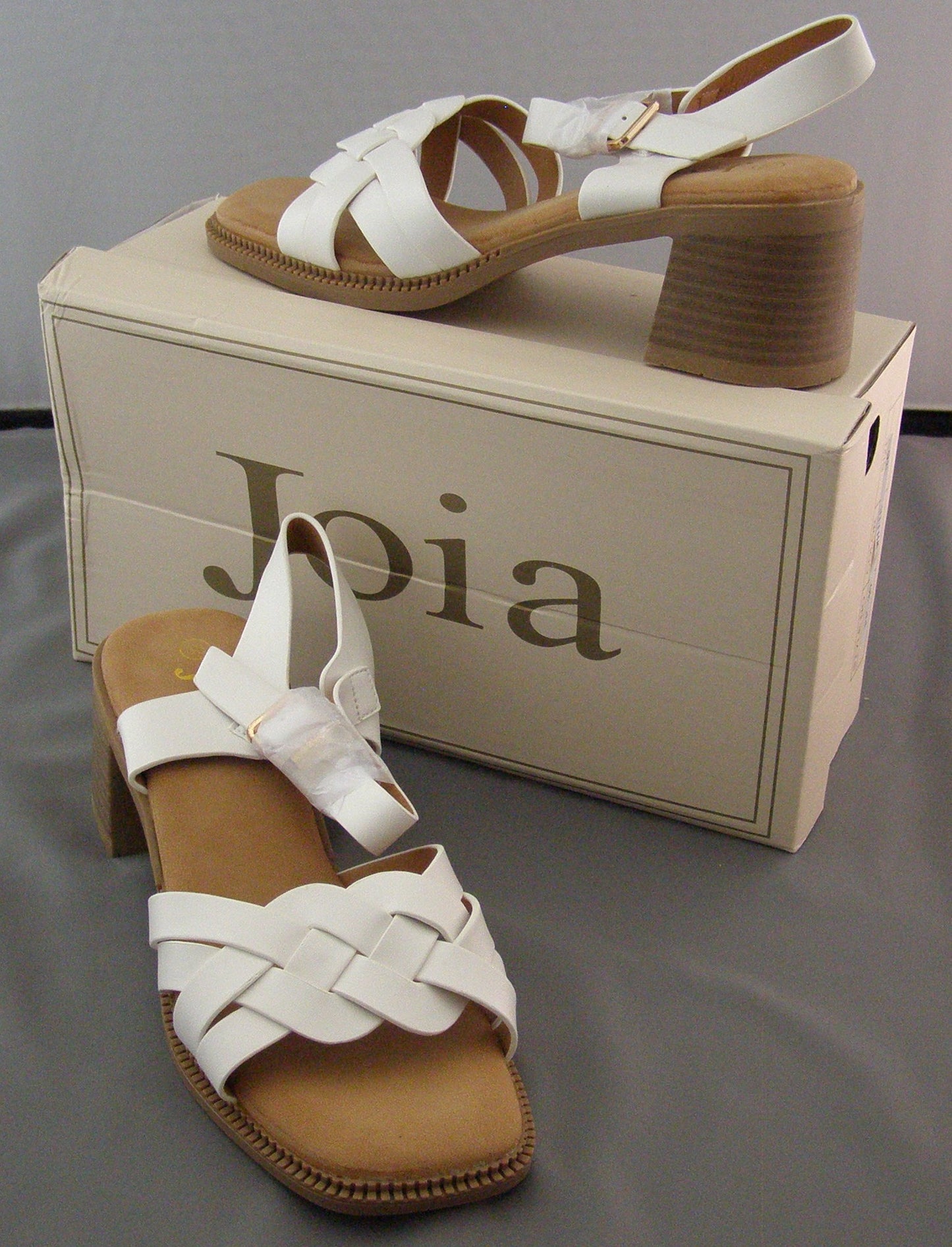 Joia Braided Strap Block Heel Ankle Strap Sandal in White