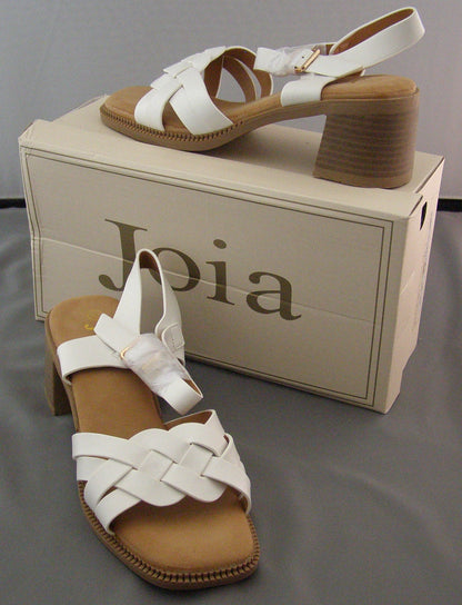 Joia Braided Strap Block Heel Ankle Strap Sandal in White