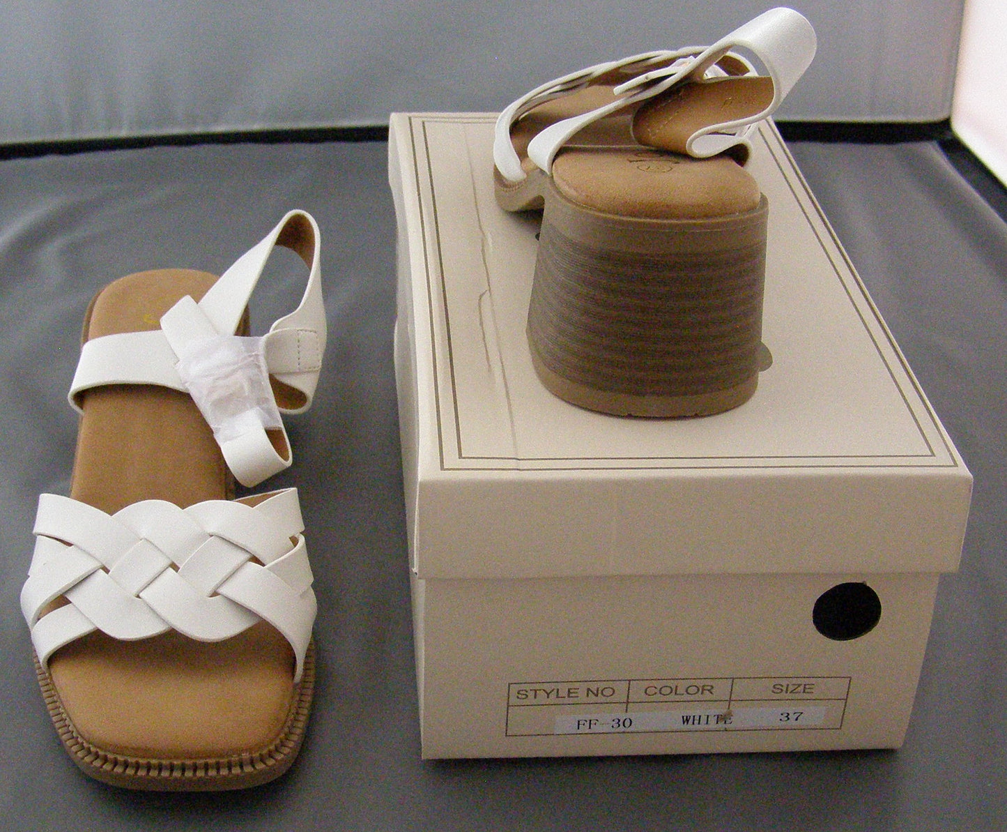 Joia Braided Strap Block Heel Ankle Strap Sandal in White
