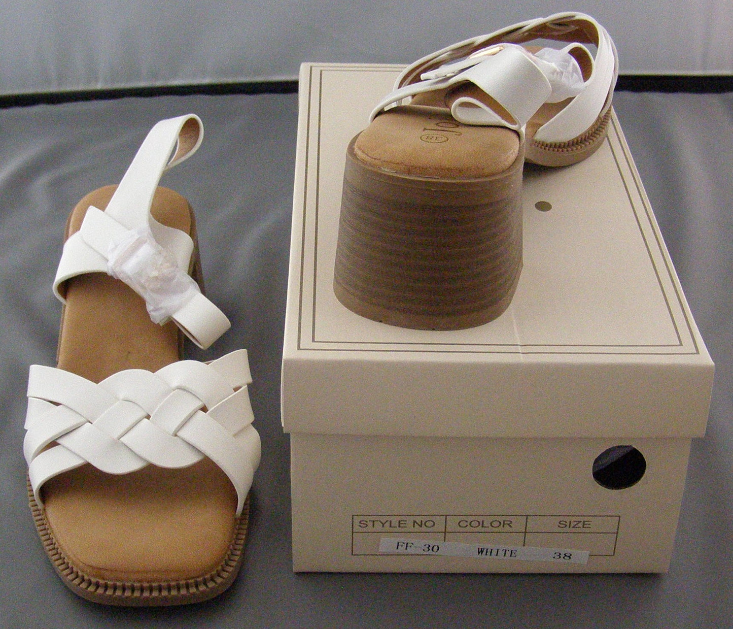 Joia Braided Strap Block Heel Ankle Strap Sandal in White