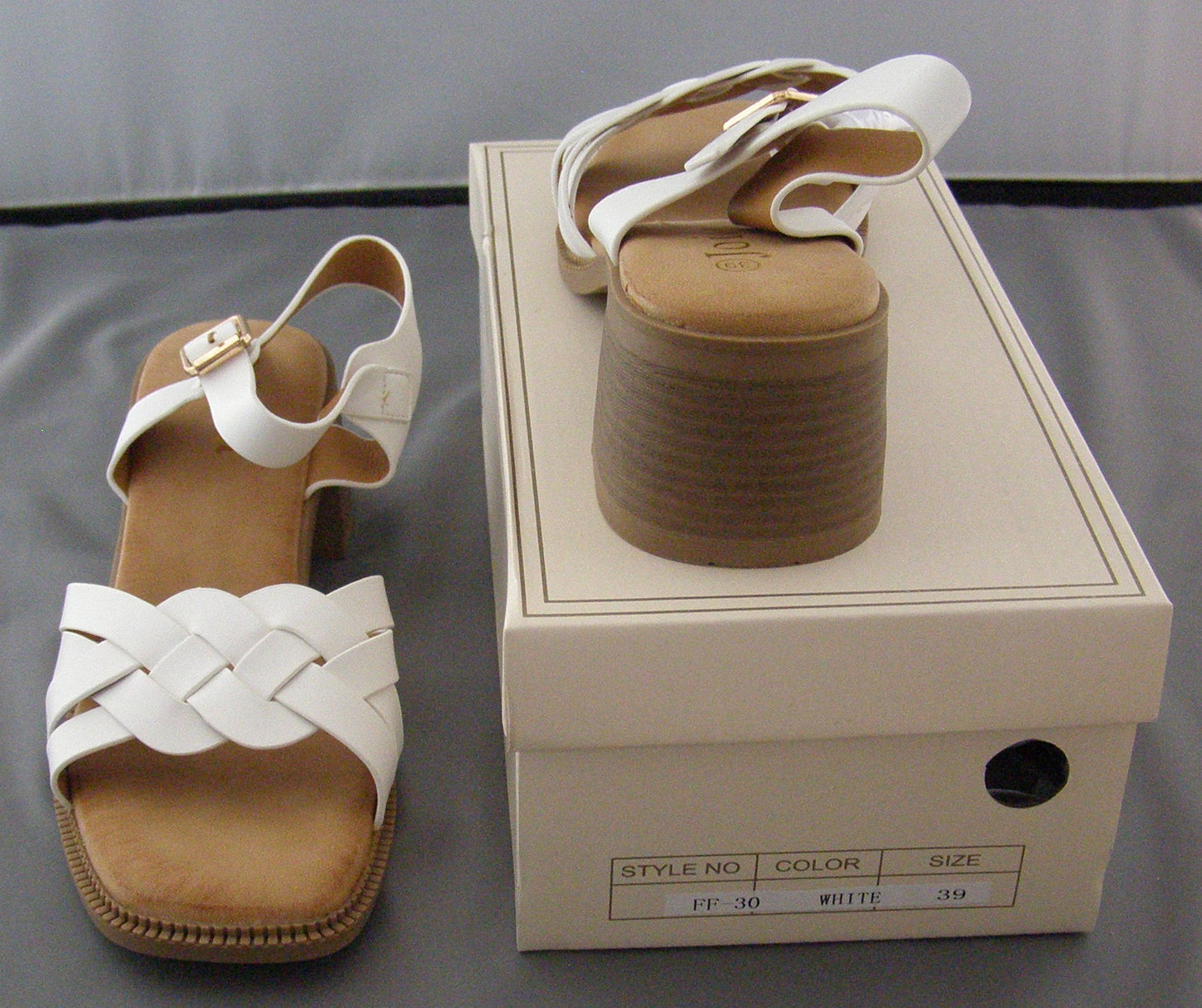 Joia Braided Strap Block Heel Ankle Strap Sandal in White