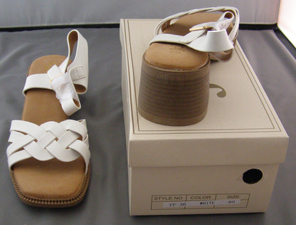 Joia Braided Strap Block Heel Ankle Strap Sandal in White
