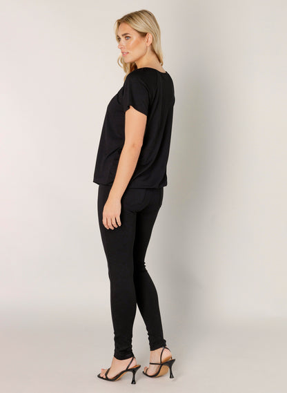 Base Level "Yona" Short Sleeve Top in Black