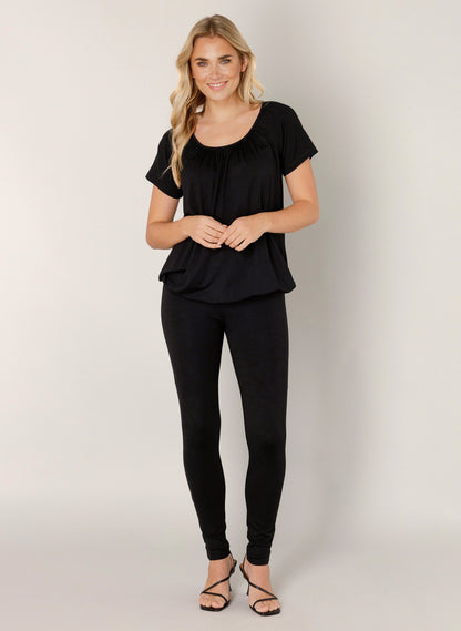 Base Level "Yona" Short Sleeve Top in Black