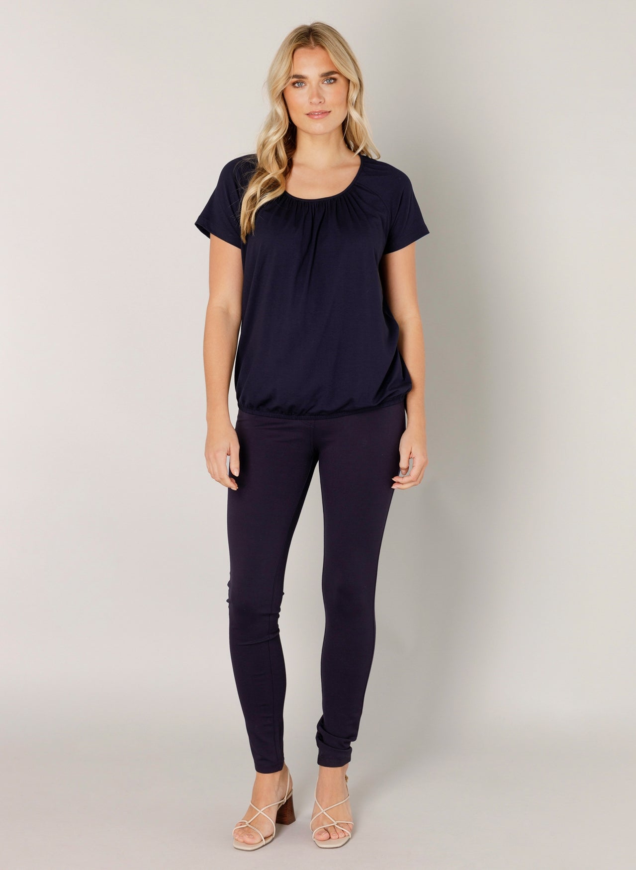 Base Level "Yona" Short Sleeve Top in Dark Blue