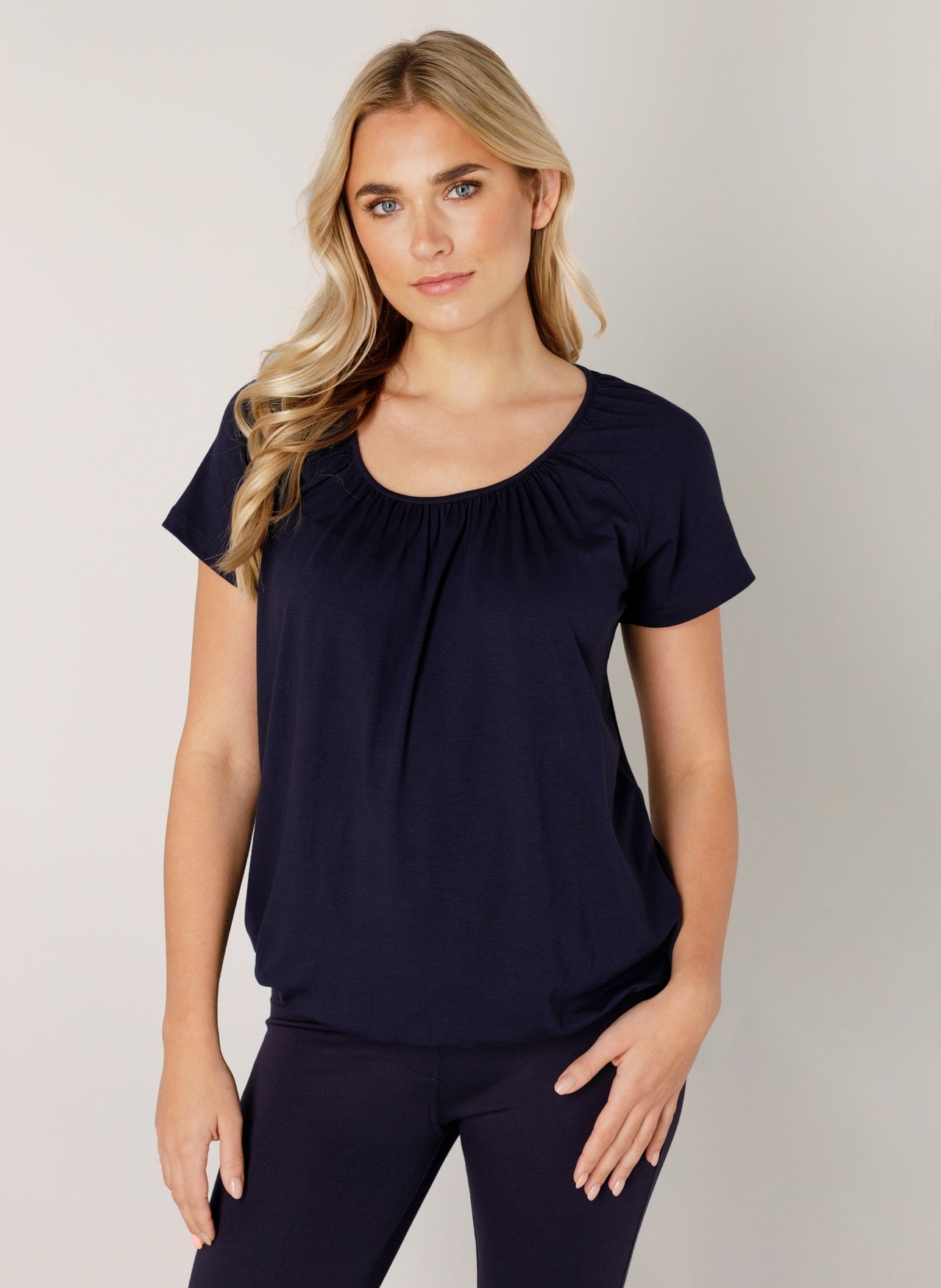 Base Level "Yona" Short Sleeve Top in Dark Blue