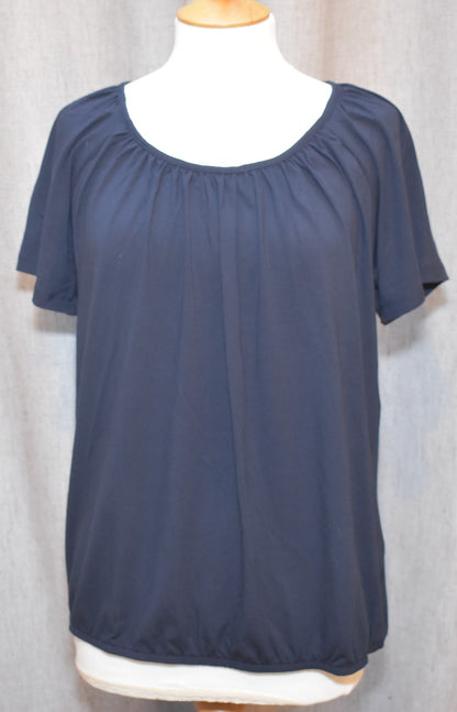 Base Level "Yona" Short Sleeve Top in Dark Blue